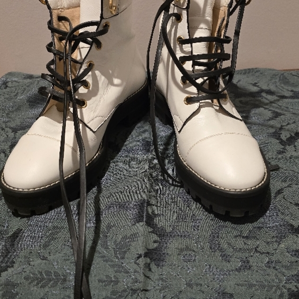 White Combat Boots with Leather Upper - Picture 10 of 15